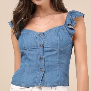 Brand new/never worn;Lulus Enye Blue Chambray Bustier Flutter Sleeve Top- Size S